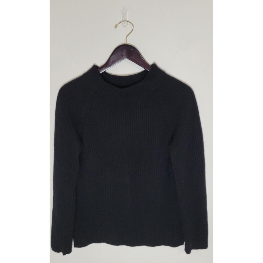Ann Taylor Sz Small 100% Cashmere Black Wide Mock Neck LS Sweater Classic Luxury